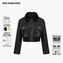 ANN ANDELMAN官方直营黑色毛领短款皮外套女秋冬新款保暖夹克上衣 黑色 S