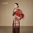 上海故事纯羊毛流苏时尚提花红围巾女舒适羊毛披肩女马年本命年礼物礼盒款