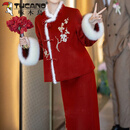 啄木鸟（TUCANO）新中式订婚礼服新娘结婚毛呢套装红色国风敬酒服小个子秋冬新款 毛呢 套装 M