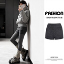 FOX.G女士毛呢针织短裤女秋冬外穿a字女款冬季2025年新款靴裤打底热裤 百搭针织短裤深灰色 均码