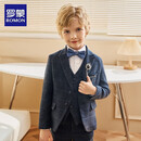 罗蒙儿童西装套装男童主持人花童礼服演出服 蓝线格五件套 120