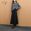 三彩2025冬季新款简约优雅松紧腰半身裙气质通勤A字裙长裙M 深邃灰 M 160/68A