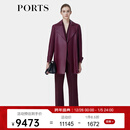 PORTS宝姿秋冬新款女装温莎酒红皮质夹克大衣LP9U007SZS004 温莎红 S