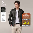 哈吉斯（HAZZYS）男装 秋季【羊皮革】外套户外机车风翻领皮衣男ALVZU0CCX59 黑色BK L （175/96A 48）
