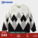 FILA FUSION斐乐潮牌情侣款编织衫2025冬新款宽松菱格纹套头毛衣 正黑色-BK L 175/96A/L