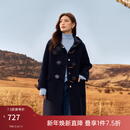 纤莉秀【学院风双面毛呢外套】大码女装复古牛角扣大衣胖mm冬新款3684 藏蓝色 3XL