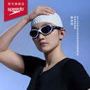 速比涛（Speedo）成人硅胶泳帽泡泡帽长发舒适防水护耳时尚游泳帽 白色