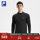 FILA 斐乐官方男子针织长袖上衣25冬季新款健身运动加绒长T抓绒打底衫 深黑-BK L 175/96A/L
