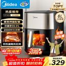 美的（Midea）小炎烤蒸烤一体空气炸锅免翻面可视窗口上下双热源家用大容量6L金属内腔蒸汽嫩炸KZC6054