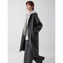 ELLE【明星同款】绵羊毛自在廓形双面呢大衣女25冬新款毛呢外套 深灰（大衣+马甲真两件套） S