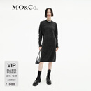 MO&Co.针织连衣裙绵羊毛羊驼毛裂口收腰高腰直筒灰色针织连衣裙 矿灰色 S 160