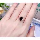 吉耀JIYAO18K水晶翠绿镶钻石墨绿祖母绿宝石感戒女方形绿碧玺戒指饰品 长方形绿碧玺戒指可调节  店长主推