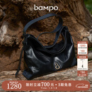 半坡饰族（bampo）中号绵绵包hobo托特包头层牛皮大容量单肩斜挎包软包元旦礼物 墨碳黑（中号升级拉链款）