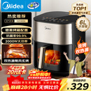 美的（Midea）小炎烤蒸烤一体空气炸锅免翻面可视窗口上下双热源家用大容量6L金属内腔蒸汽嫩炸KZC6054