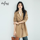 伊芙丽【挚友风衣】伊芙丽经典口碑双排扣高级感大气中长款风衣外套女春 咖啡金 S 95-105斤