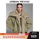 UR2025冬季新款女装流光风拼接毛领超宽松棉服外套UWJ150072 卡其绿 (偏宽松) S