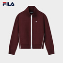 FILA 斐乐官方女士编织外套2026春新款休闲拼色宽松拉链毛衣开衫 沙枣红-WI L 170/88A/L