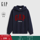 GAP女装2025秋季新款撞色Logo宽松抓绒套头连帽衫卫衣上衣 海军蓝 S (160/84A) 亚洲尺码