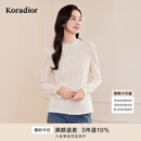 珂莱蒂尔淑女气质百搭羊毛混纺法式玫瑰蕾丝提花套头可打底针织衫 淡青黄 M