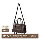 裘真新年礼物 植鞣头层羊皮悠悠保龄球包女复古休闲大容量手提单肩包 咖啡色肩带款-羊皮