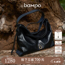 半坡饰族（bampo）中号绵绵包hobo托特包头层牛皮大容量单肩斜挎包软包礼物女友 墨碳黑（中号升级拉链款）