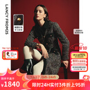 朗姿法式气质小香风收腰新年a字裙2025秋季新款高级感长袖连衣裙 黑色2 M