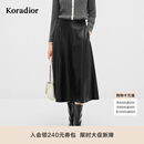 珂莱蒂尔秋季款高腰显瘦A字裙女真皮绵羊皮革中长款简约半裙 黑色 L