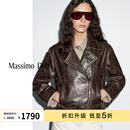Massimo Dutti折扣升级2025年女装皮革干练酷飒骑士风真皮皮衣外套 04732801 棕色 M (CN 170/92A)