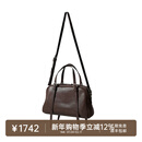 裘真新年礼物 植鞣头层羊皮悠悠保龄球包女复古休闲大容量手提单肩包 咖啡色肩带款-羊皮