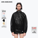 ANN ANDELMAN【曹紫微同款】连帽皮衣外套秋冬宽松拉链工装黑色机车夹克 黑色 S