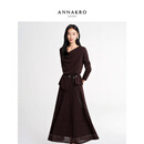 玖姿·安娜蔻气质通勤荡领毛衫镂空肌理半身裙两件套2026春季新款 深咖啡 M