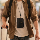 鹿师傅护照钱包一体出国多功能防盗刷旅行收纳挂脖证件便携护照夹零钱包 黑色定位器版（带挂脖绳）