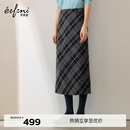伊芙丽（eifini）伊芙丽高质感简约时髦显瘦小A格纹半身裙2025年秋季新款休闲裙子 灰色 中长款 M 100-110斤