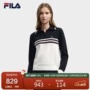 FILA 斐乐官方女子编织衫2025冬季时尚休闲拼色舒适翻领毛衣