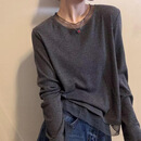 2025韩版圆领拼纱长袖T恤打底衫女秋季时尚百搭休闲打底衫 【买一送一，到手两件】黑色+灰色 2XL 【105-120斤】