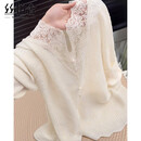 丝柏舍纯色V领针织衫女2026春装新款时尚长袖钉珠气质显瘦上衣