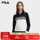FILA 斐乐官方女子编织衫2025冬季时尚休闲拼色舒适翻领毛衣