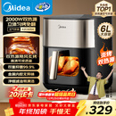 美的（Midea）小炎烤蒸烤一体空气炸锅免翻面可视窗口上下双热源家用大容量6L金属内腔蒸汽嫩炸KZC6054
