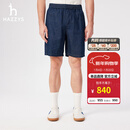 哈吉斯（HAZZYS）男装 2025夏季新款棉麻男裤子松紧腰牛仔短裤男ACDZP0CBP59 深蓝色DL 35 （180/84A）