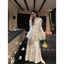 三吉黑花【琳琅】新中式钉珠绣花丝绒秋冬季连衣裙新年战袍长裙子 珠白 M