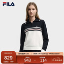 FILA 斐乐官方女子编织衫2025冬季时尚休闲拼色舒适翻领毛衣