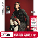 朗姿法式气质小香风收腰新年a字裙2025秋季新款高级感长袖连衣裙 黑色2 M