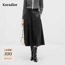 珂莱蒂尔秋季款高腰显瘦A字裙女真皮绵羊皮革中长款简约半裙 黑色 M