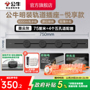 公牛（BULL）轨道插座明装墙壁插座壁挂式插线板接线板多功能免打孔8000W【悦享款】 【明装75cm+4个适配器】墨云灰