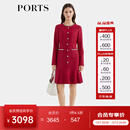 PORTS宝姿女装2025秋季新款中袖精美钉珠装饰收腰连衣裙ALQ9D028UFQ028 红色 M （6）