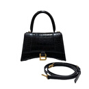 BALENCIAGA【二手99新】巴黎世家BALENCIAGA 沙漏包 女士单肩包  奢侈品箱包真品 98新黑金鳄鱼压纹S号