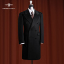 GIEVES CHARLES【含30%羊绒】秋冬新品黑色双排扣羊毛羊绒混纺中长款毛呢大衣男 黑色 M （46）