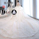 闪动少女（SHANDONGSHAONV）法式婚纱主纱新娘2025新款小个子春季结婚高领礼服长款宫廷风拖尾 拖尾款+3件套  S