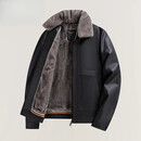 KBXNG劲霸中年皮衣外套男冬季新款加绒加厚商务休闲毛领皮夹克男装 黑色 可拆卸毛领 M 95-115斤