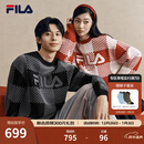 FILA 斐乐官方情侣编织衫2026春新款男子女子休闲舒适棋盘格套头毛衣 正黑色-BK L 175/96A/L